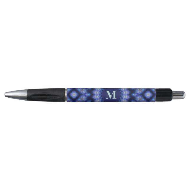 Mandala Blue Lila Monogram Name Kugelschreiber (Vorderseite)