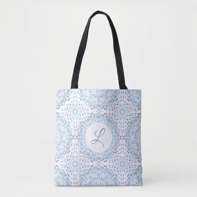 Mandala Blue Tote Bag Monogram (Vorderseite)
