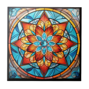 Mandala Blue und Orange Keramik Tile Fliese