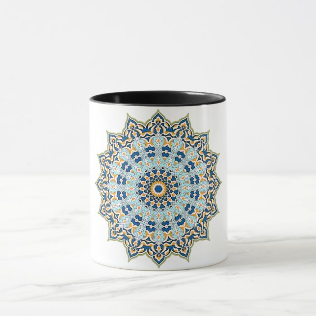 Mandala Blue und Orange Tasse (Zentrum)