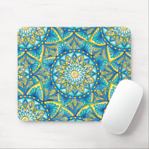 Mandala Blue Yellow Turquoise Pattern Mousepad