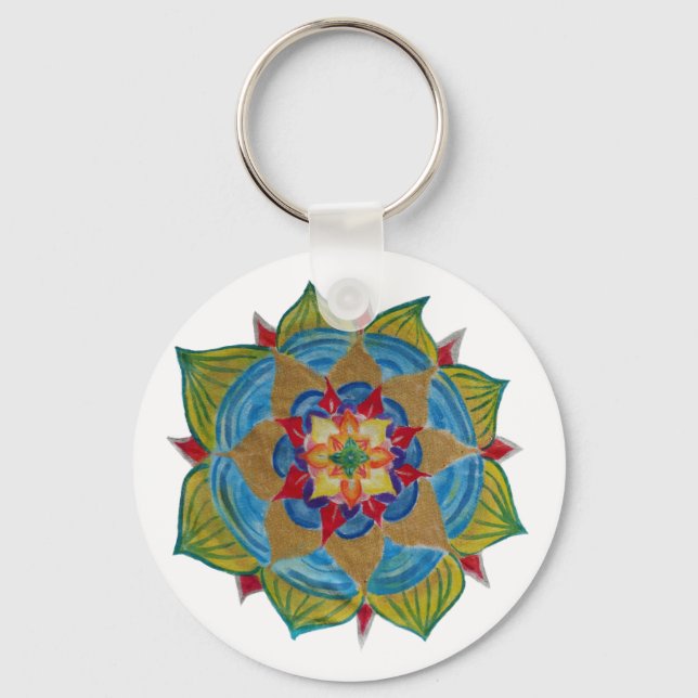 Mandala Blume Basic Button Key Ring Schlüsselanhänger (Vorderseite)