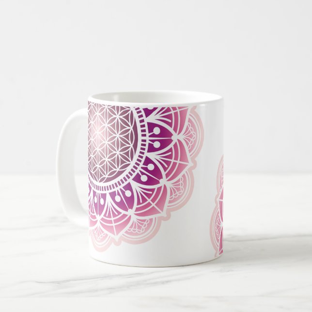 Mandala - Blume des Lebens - Rose Kaffeetasse (Vorderseite Links)