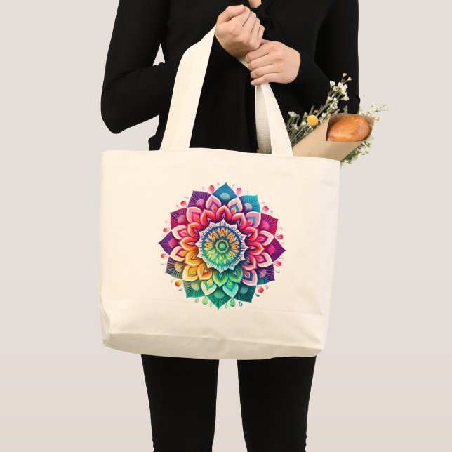 Mandala / Blume Design Jumbo Stoffbeutel (Vorderseite (Produkt))