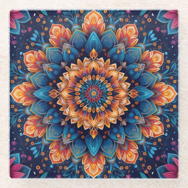 Mandala Blume Digital Art Style-23907. Glasuntersetzer (Vorderseite)