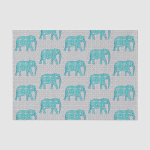 Mandala Blume Elefant, Türkis, Grau & Weiß Seidenpapier