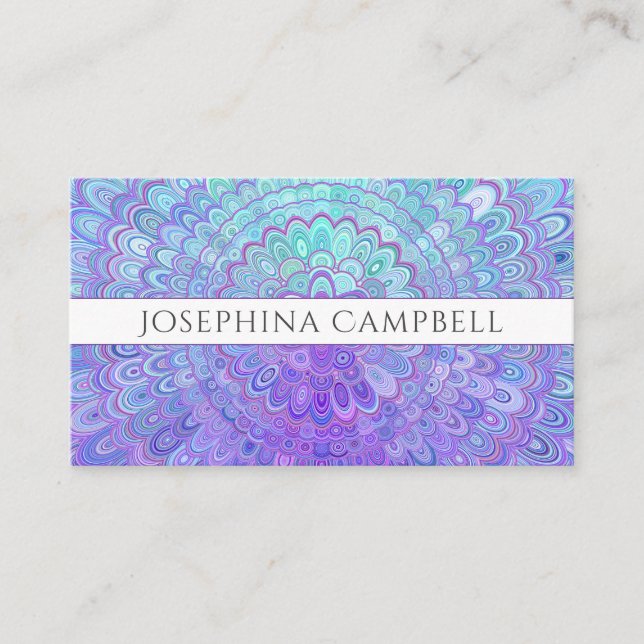 Mandala Blume in Blue und Lila Business Card Visitenkarte (Vorderseite)