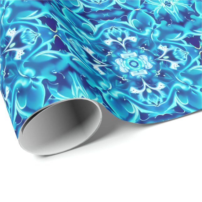 Mandala-Blume in den Farbtönen von Indigoblau Geschenkpapier (Rolleneckpunkt)