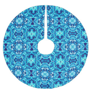 Mandala-Blume in den Farbtönen von Indigoblau Polyester Weihnachtsbaumdecke