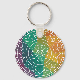 Mandala Blume India Regenbogen Boho Chic Design Schlüsselanhänger