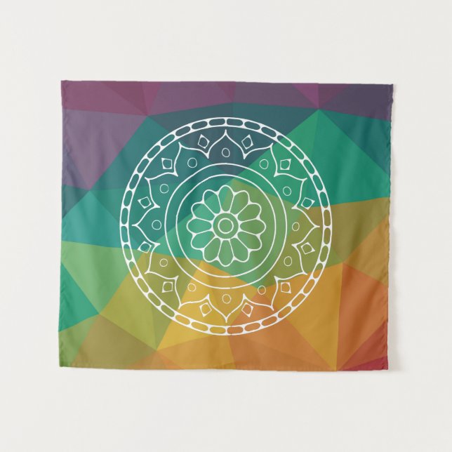 Mandala Blume India Regenbogen boho farbenfrohe Ge Wandteppich (Vorderseite (Horizontal))