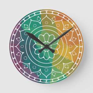 Mandala Blume India Regenbogen bunter Boho  Runde Wanduhr
