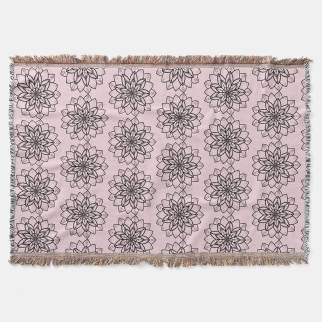 Mandala Blume Line Art Throw Blanket Decke (Vorderseite)