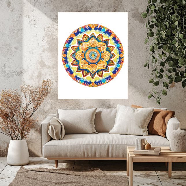 Mandala Blume Magic Blue Wassercolor Fotodruck (Mandala Flower Magic Blue Watercolor Photo Print)