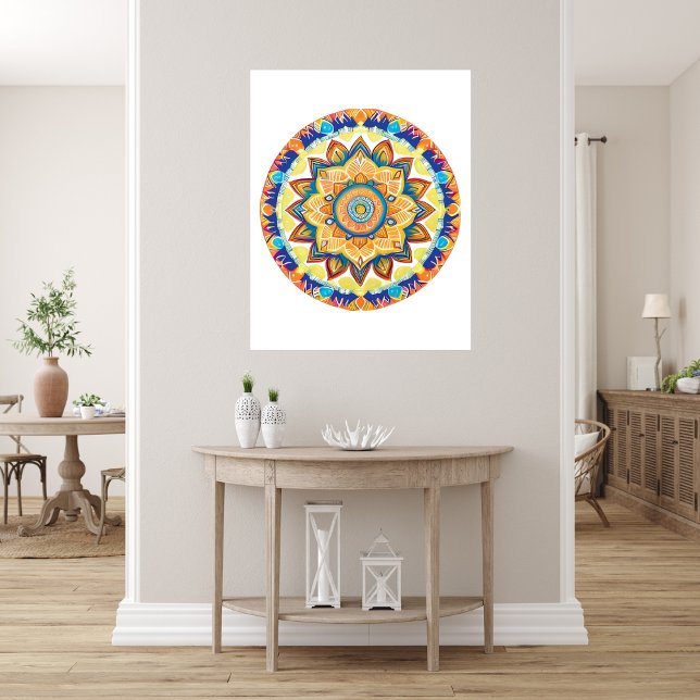 Mandala Blume Magic Blue Wassercolor Fotodruck (Mandala Flower Magic Blue Watercolor Photo Print)