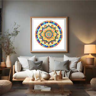 Mandala Blume Magic Blue Wassercolor Poster