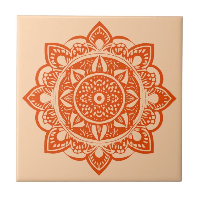 Mandala Blume Mandarin Orange Fliese (Vorderseite)