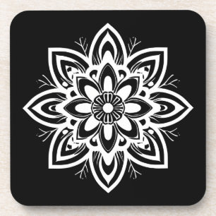 Mandala Blume Pattern in Schwarzweiß Getränkeuntersetzer