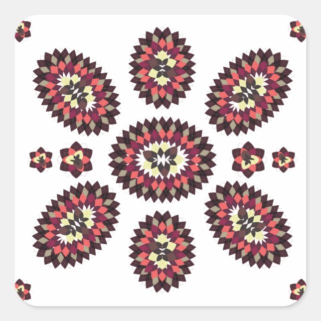 Mandala Blume Pattern Quadratischer Aufkleber (Vorderseite)