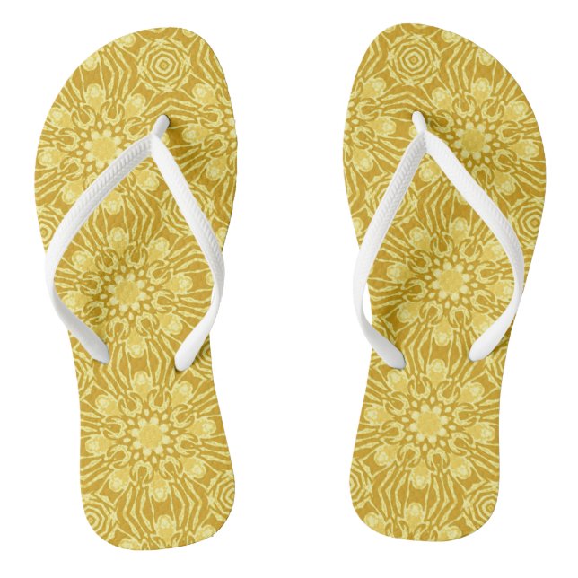 Mandala Blume Pattern - Senf Gold und Gelb Flip Flops (Fußbett)