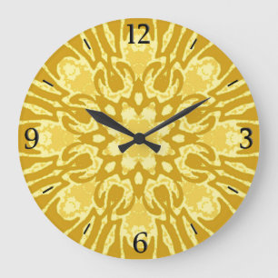 Mandala Blume Pattern - Senf Gold und Gelb Große Wanduhr