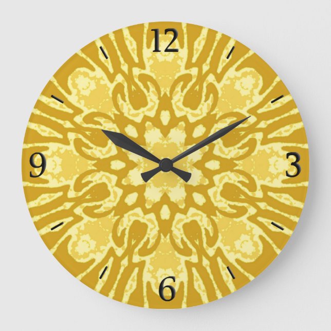 Mandala Blume Pattern - Senf Gold und Gelb Große Wanduhr (Vorderseite)