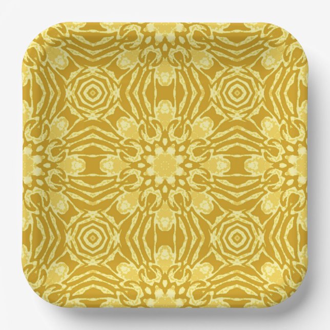 Mandala Blume Pattern - Senf Gold und Gelb Pappteller (Vorderseite)