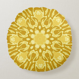 Mandala Blume Pattern - Senf Gold und Gelb Rundes Kissen