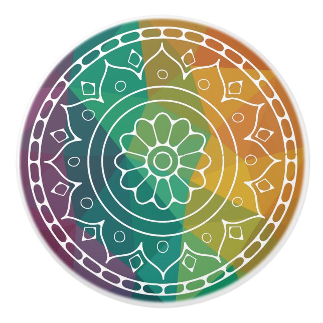 Mandala Blume Regenbogen boho bunt Keramikknauf (Vorderseite)