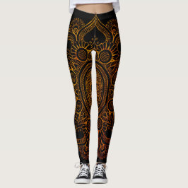 Mandala-Blume - Schwarzes und Gold Leggings