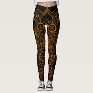 Mandala-Blume - Schwarzes und Gold Leggings