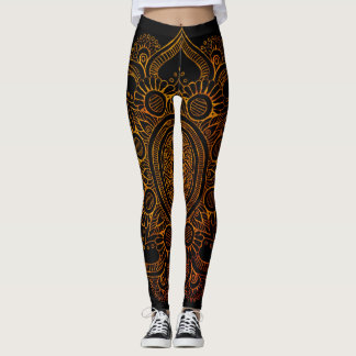 Mandala-Blume - Schwarzes und Gold Leggings