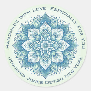 Mandala Blume Simple Pastel Aquamarin Handmade Lab Runder Aufkleber