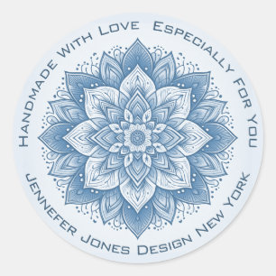 Mandala Blume Simple Pastel Blue Handmade Labels Runder Aufkleber