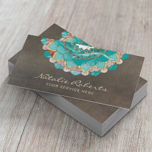 Mandala Blume Vintager Aquamarin & Gold Wellness-C Visitenkarte