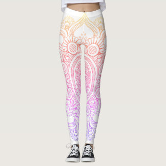 Mandala-Blume - Weiß und Regenbogen Leggings
