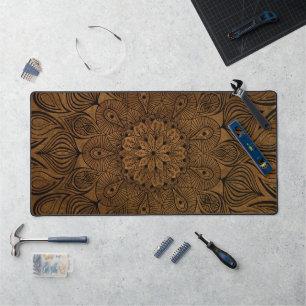 Mandala Blume Zen Subtle Mute Neutral Tan Brown Schreibtischunterlage