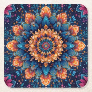 Mandala-Blumen-Digital-Art-Stil-23907. Rechteckiger Pappuntersetzer