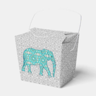 Mandala-Blumen-Elefant - Türkis, Grau & Weiß Geschenkschachtel