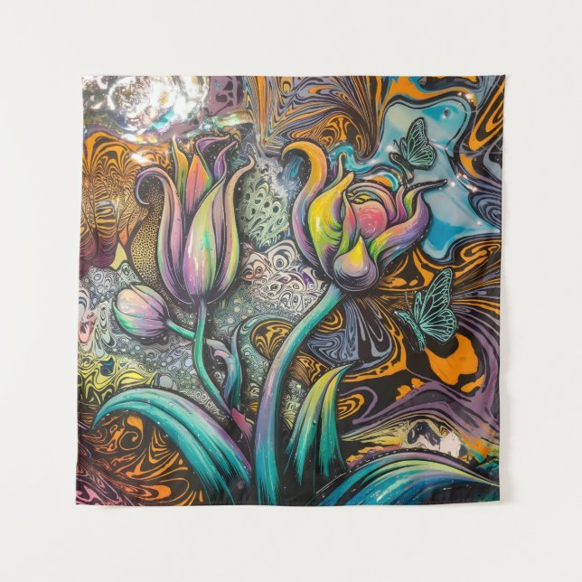 Mandala-Blumen Wandteppich (Vorderseite)