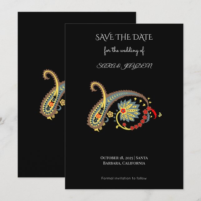 Mandala-Blumenkunst – Boho-Paisley-Poster-Design Save The Date (Vorne/Hinten)