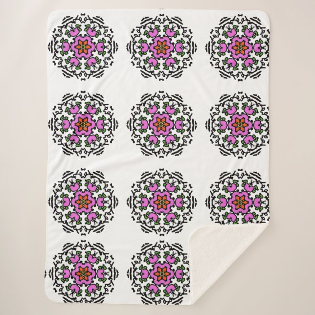 Mandala-Blumenmuster Sherpadecke (Vorderseite)