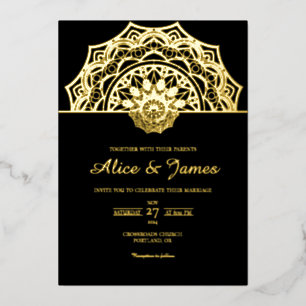 Mandala-Bogen-Krone Elegant Schwarz Goldfolie Hoch Folieneinladung