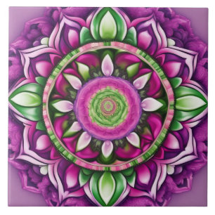 Mandala Bohemisch Lila, rosa, grün Fliese