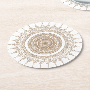 Mandala Bohemisch White Boho Runder Pappuntersetzer