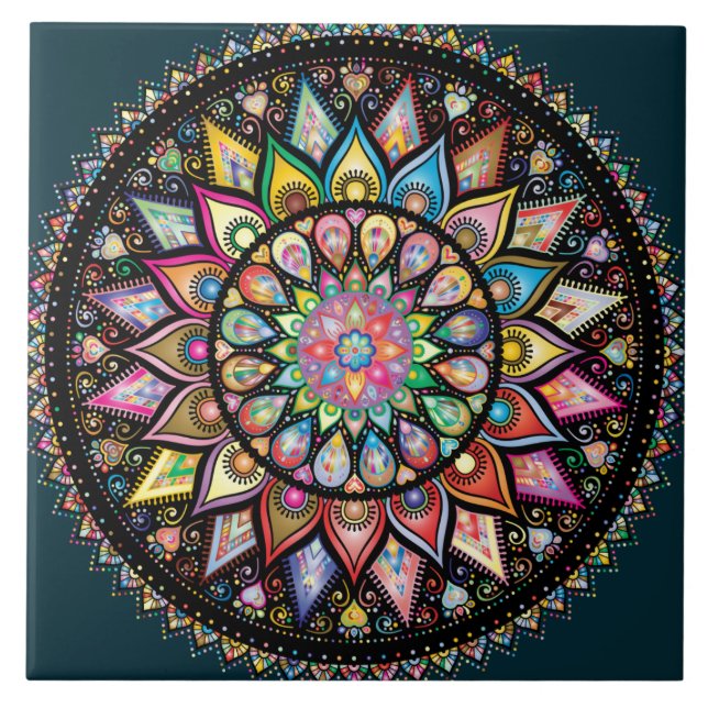 Mandala Bohemische Farbpalette Fliese (Vorderseite)