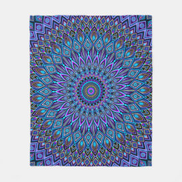Mandala Boho Blue Aquamarin Lila Peacock Colorful Fleecedecke