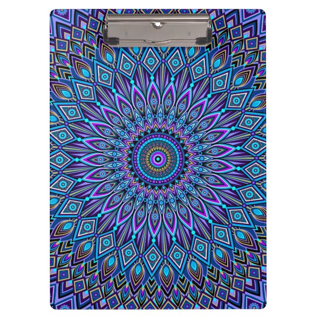 Mandala Boho Blue Aquamarin Lila Peacock Colorful Klemmbrett (Vorderseite)