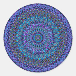 Mandala Boho Blue Aquamarin Lila Peacock Gold Blac Runder Aufkleber