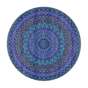 Mandala Boho Blue Aquamarin Lila Peacock Gold Magi Schneidebrett